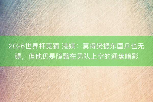2026世界杯竞猜 港媒：莫得樊振东国乒也无碍，但他仍是障翳在男队上空的通盘暗影