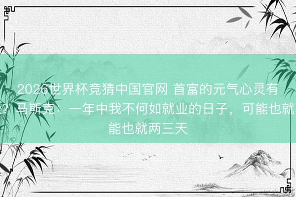 2026世界杯竞猜中国官网 首富的元气心灵有多旺盛?马斯克:一年中我不何如就业的日子,可能也就两三天
