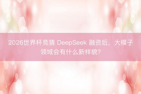 2026世界杯竞猜 DeepSeek 融资后，大模子领域会有什么新样貌？