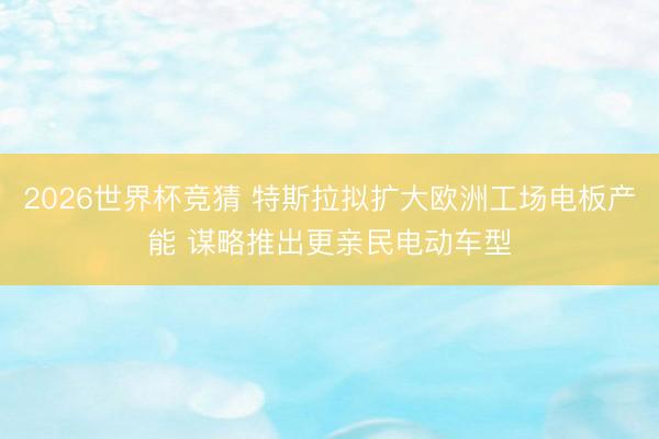 2026世界杯竞猜 特斯拉拟扩大欧洲工场电板产能 谋略推出更亲民电动车型
