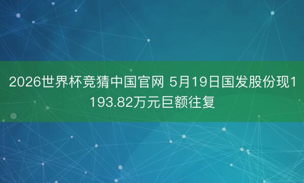 2026世界杯竞猜中国官网 5月19日国发股份现1193.82万元巨额往复