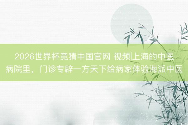2026世界杯竞猜中国官网 视频|上海的中医病院里，门诊专辟一方天下给病家体验海派中医