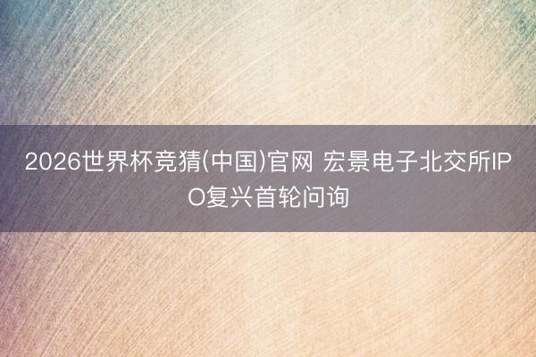 2026世界杯竞猜(中国)官网 宏景电子北交所IPO复兴首轮问询