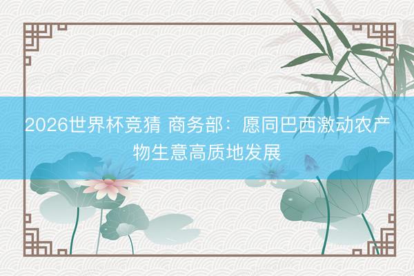 2026世界杯竞猜 商务部：愿同巴西激动农产物生意高质地发展