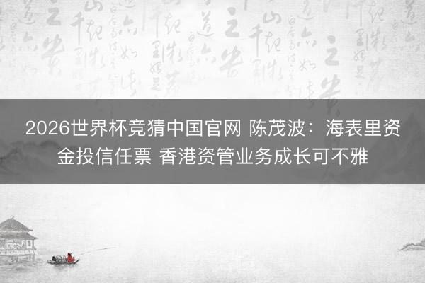 2026世界杯竞猜中国官网 陈茂波：海表里资金投信任票 香港资管业务成长可不雅